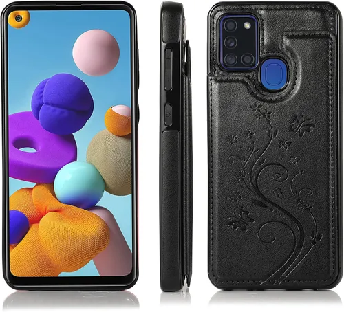 Miniatura 4 de Asuwish Funda de teléfono para Samsung Galaxy A21S con protector de pantalla de vidrio templado y tarjetero con soporte para tarjetero, accesorios