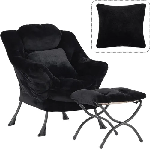 Miniatura 20 de Silla perezosa para sala de estar, silla decorativa grande negra con una almohada, juego de sofá de ocio, cómoda silla de lectura para dormitorio