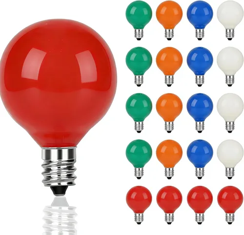 Miniatura 8 de Paquete de 25 bombillas LED multicolor G40 de repuesto, base de candelabro E12/C7, bombillas LED globo Edison inastillables para cadena de luces
