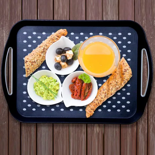 Miniatura 4 de Gran bandeja de servir antideslizante con asas, bandejas de comida para piernas con agarre de silicona para comer, aptas para lavavajillas