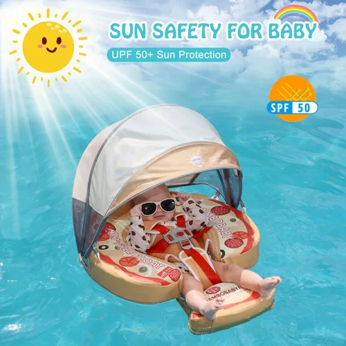Miniatura 5 de Mambobaby Flotador con dosel, flotadores de piscina para bebé, no inflables, flotadores de natación para bebé, flotadores de seguridad para pizza