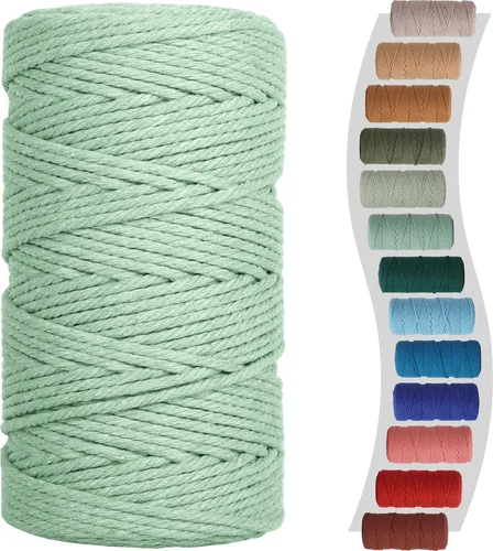 Miniatura 60 de Cordón de macramé de 1/8 pulgadas 220 yardas (200 metros) suministros naturales de macramé, hilo de macramé, cuerda de algodón de color, cuerda