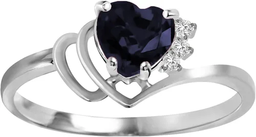 Miniatura 3 de Galaxy Gold GG Anillo de oro de 14 quilates con diamantes auténticos y zafiro natural en forma de corazón
