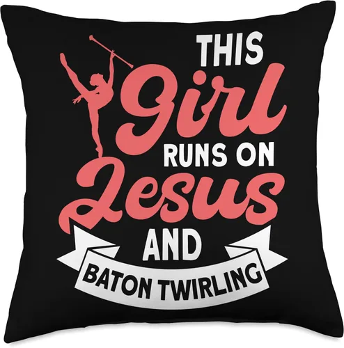 Miniatura 4 de Baton Twirler Majorettes Baton Twirling Girl Gifts This Girl Runs on Jesus and Baton Twirling Pillow (16 x 16 pulgadas), multicolor