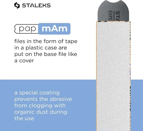 Miniatura 4 de Staleks Pro Cinta abrasiva blanca desechable papmAm Expert - Grano 240 - Rollo de 23.0 ft en estuche de plástico - Abrasivo reemplazable sin