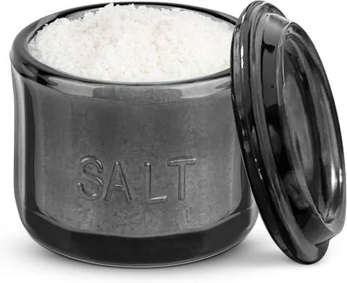 KooK Salero de Vidrio, con Tapa, Vidrio Prensado en Relieve, Recipiente de Almacenamiento Transparente, para Café, Azúcar, Especias y Dulces, 10 oz