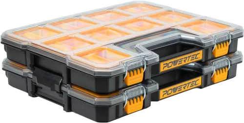 Miniatura 16 de POWERTEC Caja organizadora de herramientas apilable con separadores extraíbles, 17 compartimentos, entrelazado, diseño portátil, paquete de 2 Caja
