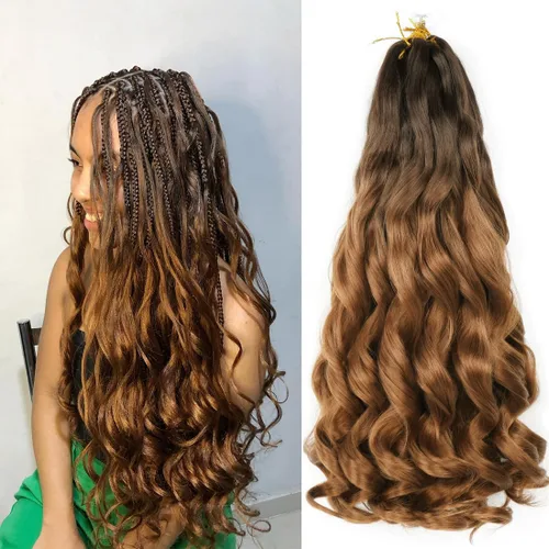 Miniatura 35 de WIPPORYA Cabello Rizado Francés para Trenzar de 24 Pulgadas, 6 Paquetes de Cabello Ondulado Suelto Elástico para Crochet Pre-Estirado 3.53