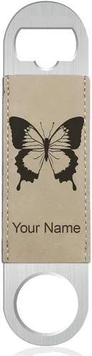 Miniatura 7 de LaserGram Abrebotellas, mariposa cola de golondrina, grabado personalizado incluido (cuero sintético, negro y dorado)