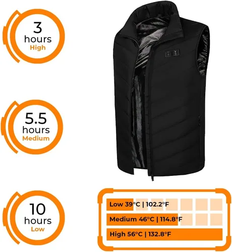 Miniatura 7 de Chaleco térmico para mujeres y hombres con batería ligera de 5 V (unisex), Negro