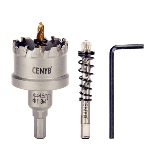 Miniatura 24 de 10 piezas (16-54 mm) Kit de sierra perforadora de carburo TCT para metales duros. Incluye 2 brocas de titanio, 1 broca piloto escalonada y 2 llaves