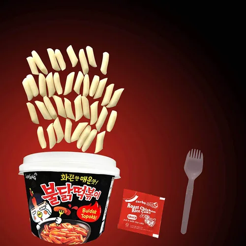 Miniatura 4 de Buldak Tteokbokki - Paquete de 2 pasteles de arroz coreanos instantáneos, pastel de arroz Tteokbokki Tteokbokki (picante)