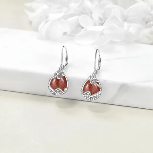 Miniatura 140 de Aretes colgantes con forma de lágrima de filigrana de piedra lunar de plata de ley 925 con cierre de palanca para mujer, regalos de joyería