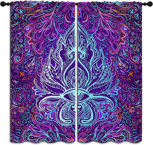 Miniatura 14 de Hermosas cortinas opacas con bolsillo para barra de mandala y elefante para dormitorio de niños y niñas, estilo tribal bohemio, hippie y bohemio