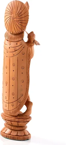Miniatura 4 de Estatua india de madera, ídolo, murti, para decoración de escritorio del templo del hogar, Pooja, regalo (Krishna, 6 pulgadas)