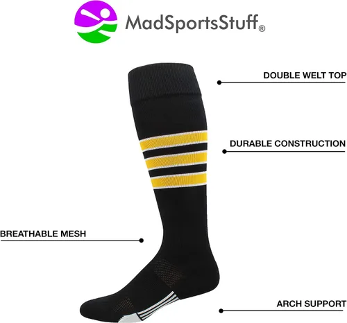 Miniatura 2 de MadSportsStuff Dugout 3 Stripe Baseball Socks Over the Calf Length (Multiple Colors)