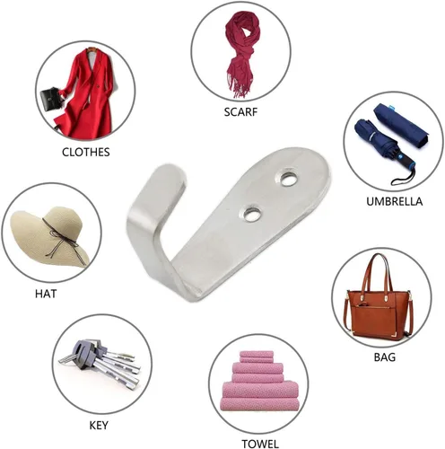 Miniatura 7 de Ganchos de acero inoxidable para colgar toallas, llaves, sombreros, ganchos de pared para cocina y baño, ganchos para interiores y exteriores