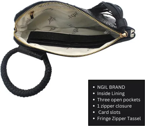 Miniatura 5 de NGIL Mini bolso de pulsera de piel sintética para mujer con borla de flecos, cartera de pulsera para mujer