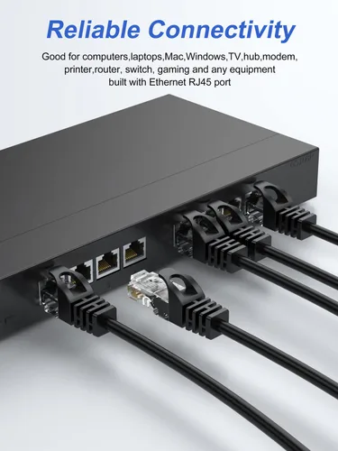 Miniatura 8 de Cable Ethernet Cat6 de 1 pie, paquete de 2 cables de conexión cortos de 1 pie (cable Cat 6, cable RJ45 de Internet, cable de red) 10 Gbps