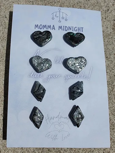Miniatura 2 de Modern Black & Silver Marble Sparkle Earring Studs