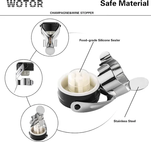Miniatura 6 de WOTOR Tapones para botella de vino y champán de acero inoxidable con silicona de grado alimenticio, a prueba de fugas, se mantienen frescos