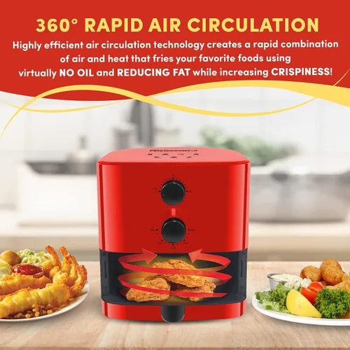 Miniatura 5 de Elite Gourmet EAF-3218R Freidora Personal Compacta de aire caliente eléctrica, ahorra espacio y sin aceite, control de tiempo y temperatura, 1.1 Rojo