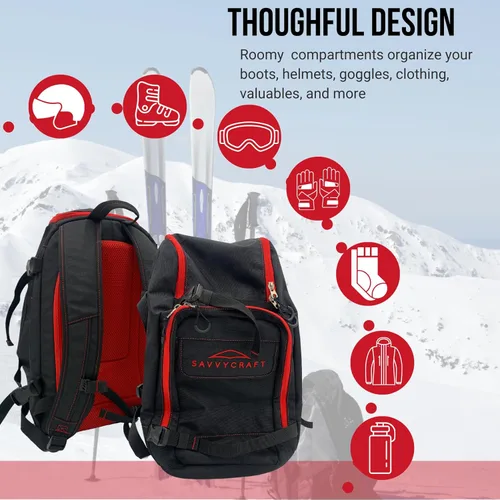 Miniatura 5 de Savvycraft Bolsa para botas de esquí, mochila de esquí de 50L para botas de esquí y snowboard, cascos, guantes y accesorios, Azul, Mochila de esquí