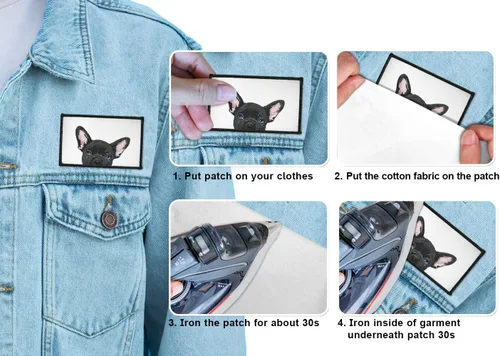 Miniatura 7 de WIRESTER 2 parches rectangulares de tela, parches de reparación bordados para coser y planchar con borde negro para camisas, jeans, bolsos, Bulldog