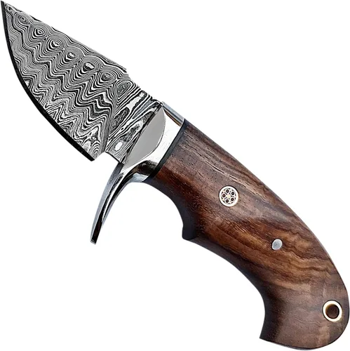 Miniatura 6 de Cuchillo de Desollar para Cuello de Acero de Damasco Hecho a Mano de 6", Mango de Palisandro con Protector de Acero y Funda de Cuero, Mejor Regalo