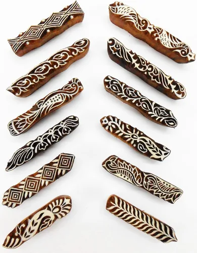 Miniatura 4 de CraftsofIndia® - Sellos de madera con estampado de henna mehendi con diseño de bordes (6 unidades)