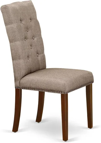 Miniatura 4 de East West Furniture ELP3T16 Elsa Parson - Juego de 2 sillas de comedor tapizadas de tela de lino color caqui oscuro con ribete de cabeza de clavo