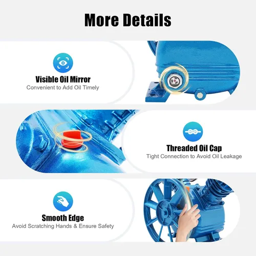 Miniatura 4 de LOYALHEARTDY Cabezal de bomba de compresor de aire 3HP 175PSI doble cilindro V estilo V reemplazo de la bomba del compresor de aire, cilindro de Azul