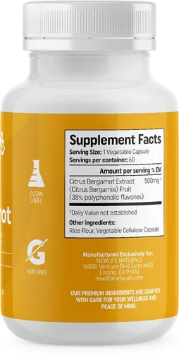 Miniatura 7 de NewLife Naturals Suplementos de bergamota cítrica de 500 mg - Salud del corazón - Suplemento para el bienestar y el envejecimiento - Fórmula