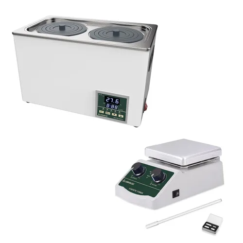 Lab 572.0 °F/572℉ 2000 RPM Agitador magnético Placa caliente 2L y baño de agua de laboratorio Calentador termostático Digital LWB-2 Dispositivos de