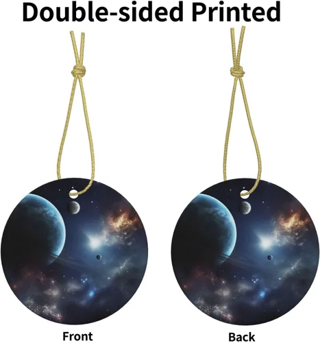 Miniatura 3 de Adorno de Navidad redondo colgante de Navidad, luna, estrellas y planetas, árbol de Navidad, cerámica, adorno colgante de cerámica personalizado