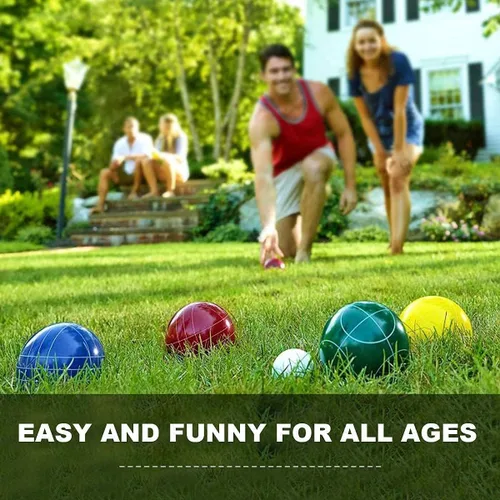Miniatura 4 de Juego de pelotas de bocce de 100mm (3.94 pulgadas) de tamaño y peso reglamentarios con 8 pelotas de resina bocce, pallino, bolsa de transporte