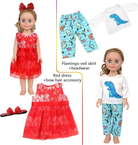Miniatura 8 de MSYO - 10 juegos de 20 piezas de ropa y accesorios para muñecas de 17 a 18 pulgadas Trajes de muñeca con vestidos, trajes de baño, pijamas