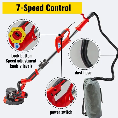 Miniatura 2 de VEVOR Lijadora de paneles de yeso 750W, lijadora eléctrica de velocidad variable 800-1750RPM, lijadora de paneles de yeso lijadora plegable