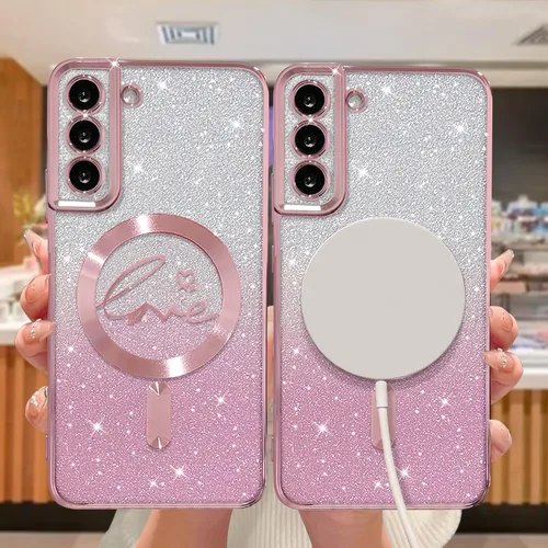 Miniatura 230 de ZONRW - Funda para Samsung Galaxy S22 Ultra magnética, para mujeres y niñas, cubierta trasera suave, lujosa, con corazón de amor, bling, degradado