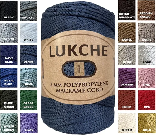 Miniatura 17 de Cordón de macramé de poliéster premium de 3 mm (134.72 metros), (250 g) 100% cuerda de macramé de polipropileno, hilo de crochet de macramé colorido