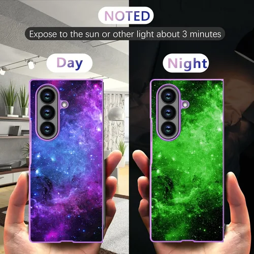 Miniatura 2 de GUAGUA Funda para Samsung Galaxy Z Fold 7, brilla en la oscuridad, linda nebulosa espacial noctilucente, luminosa, delgada, protectora a prueba