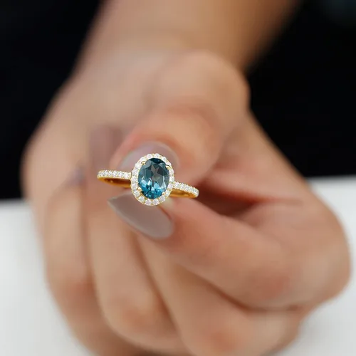 Miniatura 13 de Anillo de compromiso de topacio azul natural de Londres de 0.236 x 0.315 in, calidad AAA, anillo solitario de diamante de topacio azul, listo