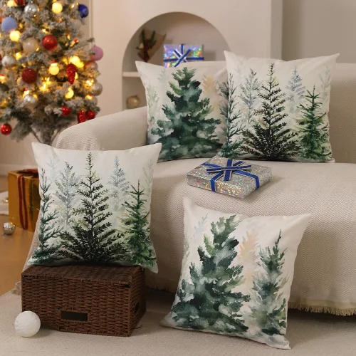 Miniatura 4 de DFXSZ Fundas de almohada de Navidad 16x16 pulgadas, juego de 2, árbol de Navidad de acuarela azul gris, fundas de almohada blancas decorativas