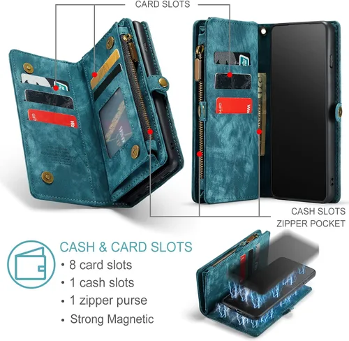 Miniatura 3 de Asuwish Funda de teléfono para Samsung Galaxy S10 Plus con cierre de cremallera, protector de pantalla de vidrio templado y tarjetero abatible