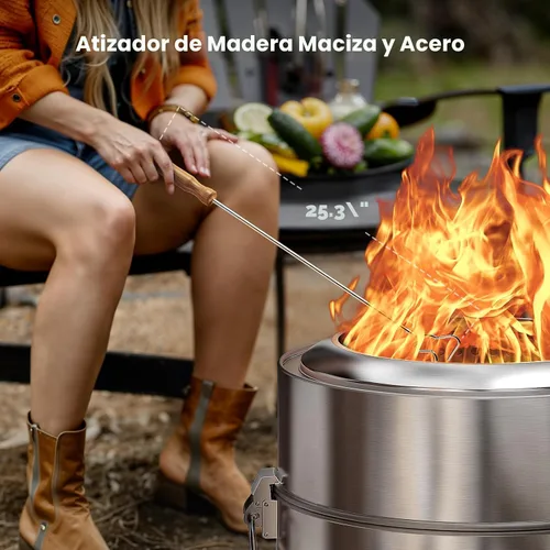 Miniatura 7 de CIAYS Fogata sin humo, hoguera de 19 pulgadas para acampar con tecnología patentada, hoguera portátil para exteriores con parrilla de acero, póker