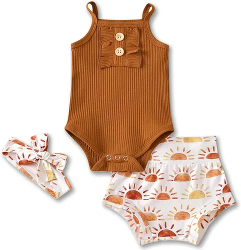 AMAWMW Ropa de verano para bebé recién nacida, con volantes, acanalado, vintage, floral, pantalones cortos, conjunto de regalo para bebé