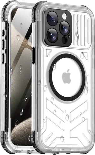 Miniatura 21 de Funda impermeable para iPhone 15 con Magsafe, protector de pantalla, cordón, IP68 militar de cuerpo completo a prueba de golpes, para deportes