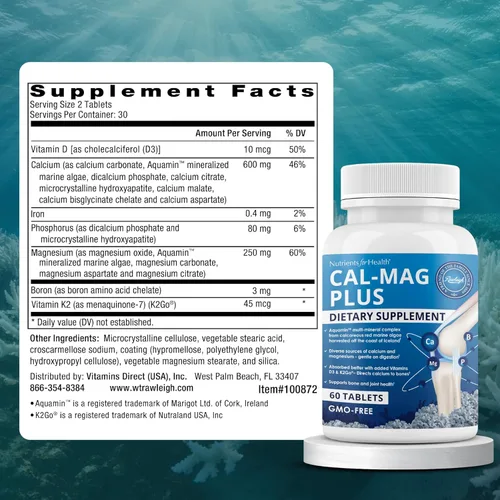 Miniatura 7 de Rawleigh Calcio y magnesio con algas marinas Aquamin – Complejo multimineral con vitamina D3, K2, boro y fósforo Apoya la función de huesos