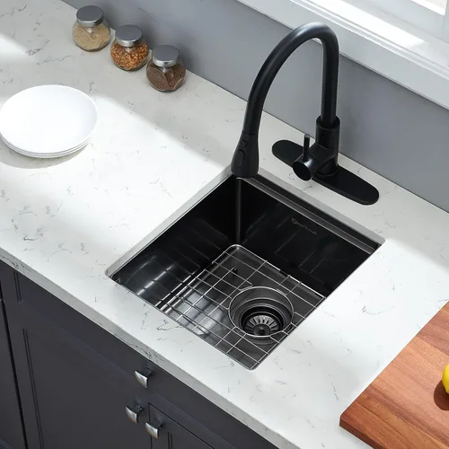 Miniatura 2 de Fregadero de cocina de montaje inferior, fregadero de barra de 15 x 17 x 10 pulgadas, calibre 16, color negro, acero inoxidable, fregadero pequeño