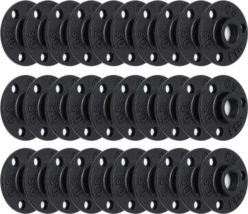 Miniatura 11 de Brida de piso pintada en negro antioxidante de 1/2 pulgada, paquete de 10 accesorios de tubería de hierro maleable para estilo vintage industrial